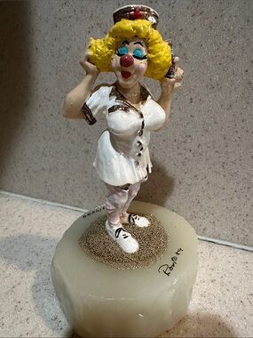 Ron Lee  hand painted Clown Nurse Figurine - signed on marble base. Gold accent